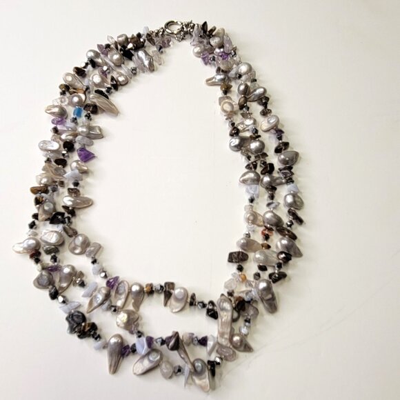 Multistrand Pearl Nugget Necklace Multistrand Pearl Necklace - Picture 4 of 14